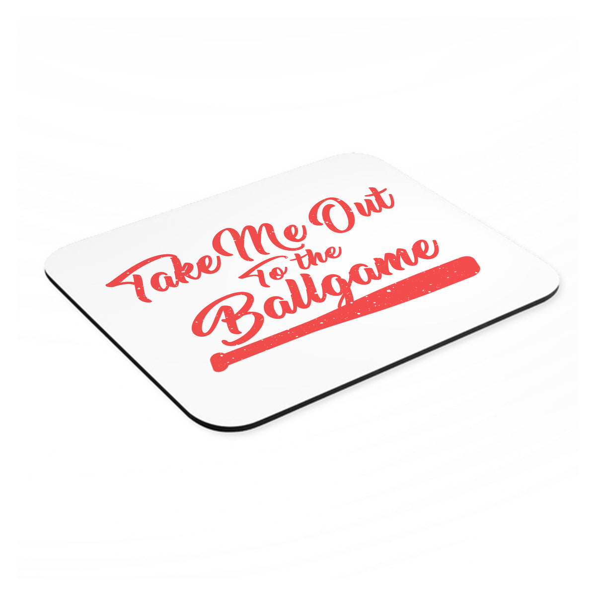 Take Me Out to the Ballgame Baseball mouse pad, angled view showing the 1/4 inch thick base