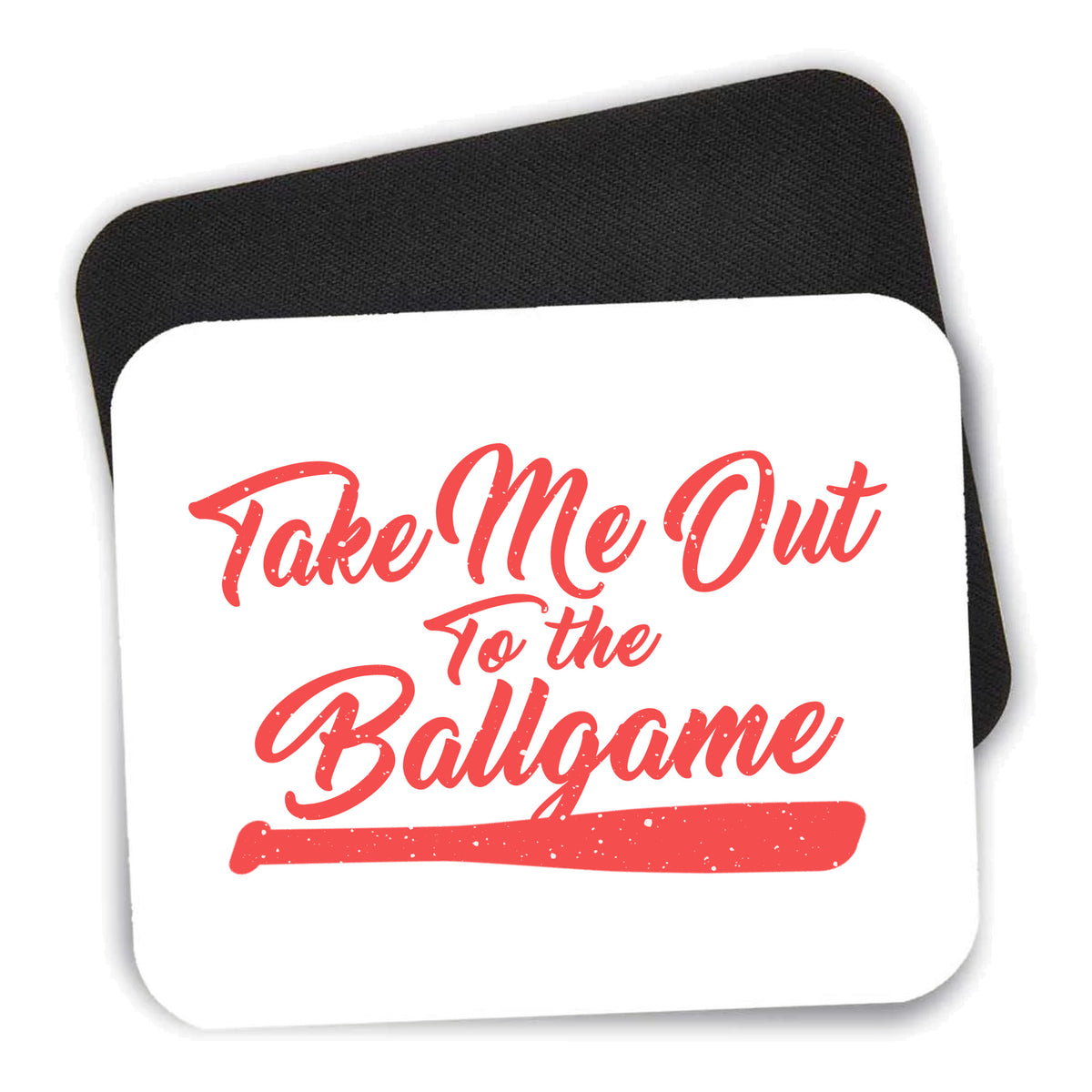 Take Me Out to the Ballgame Baseball mouse pad shown with its black non-slip rubber underside