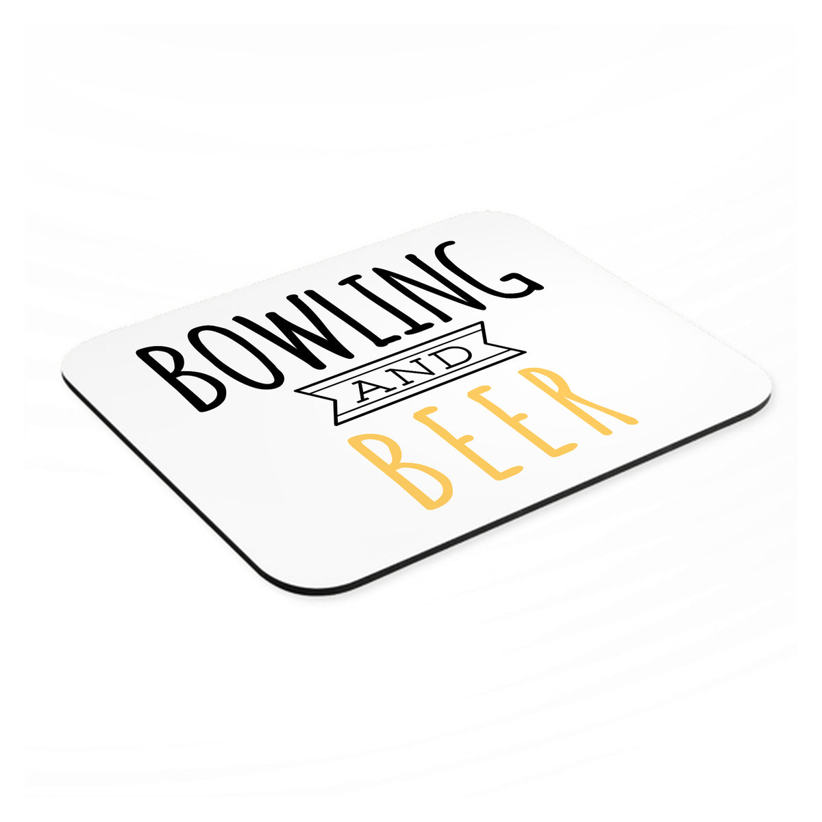 Bowling and Beer mouse pad, angled view showing the 1/4 inch thick base
