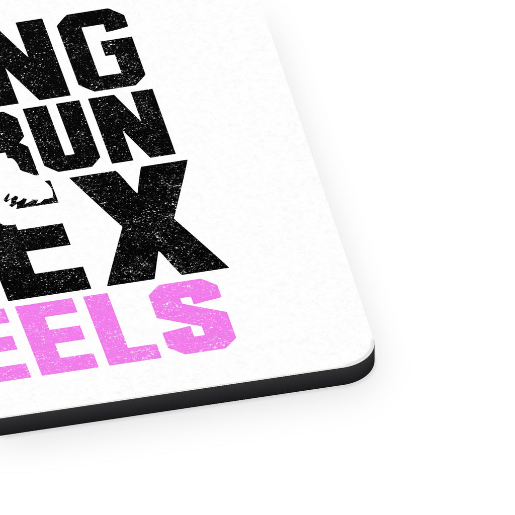 Training to Outrun T-Rex in Heels mouse pad, close-up of the fabric surface and rubber edge