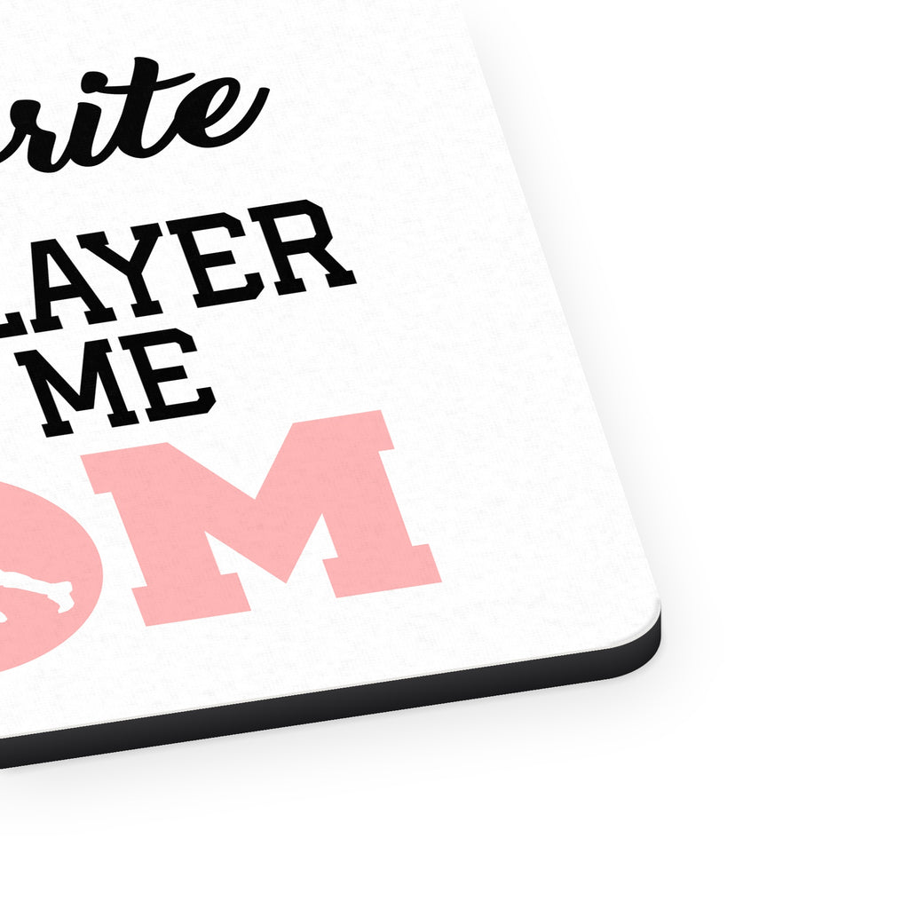 My Favorite Hockey Player Calls Me Mom mouse pad, close-up of the fabric surface and rubber edge