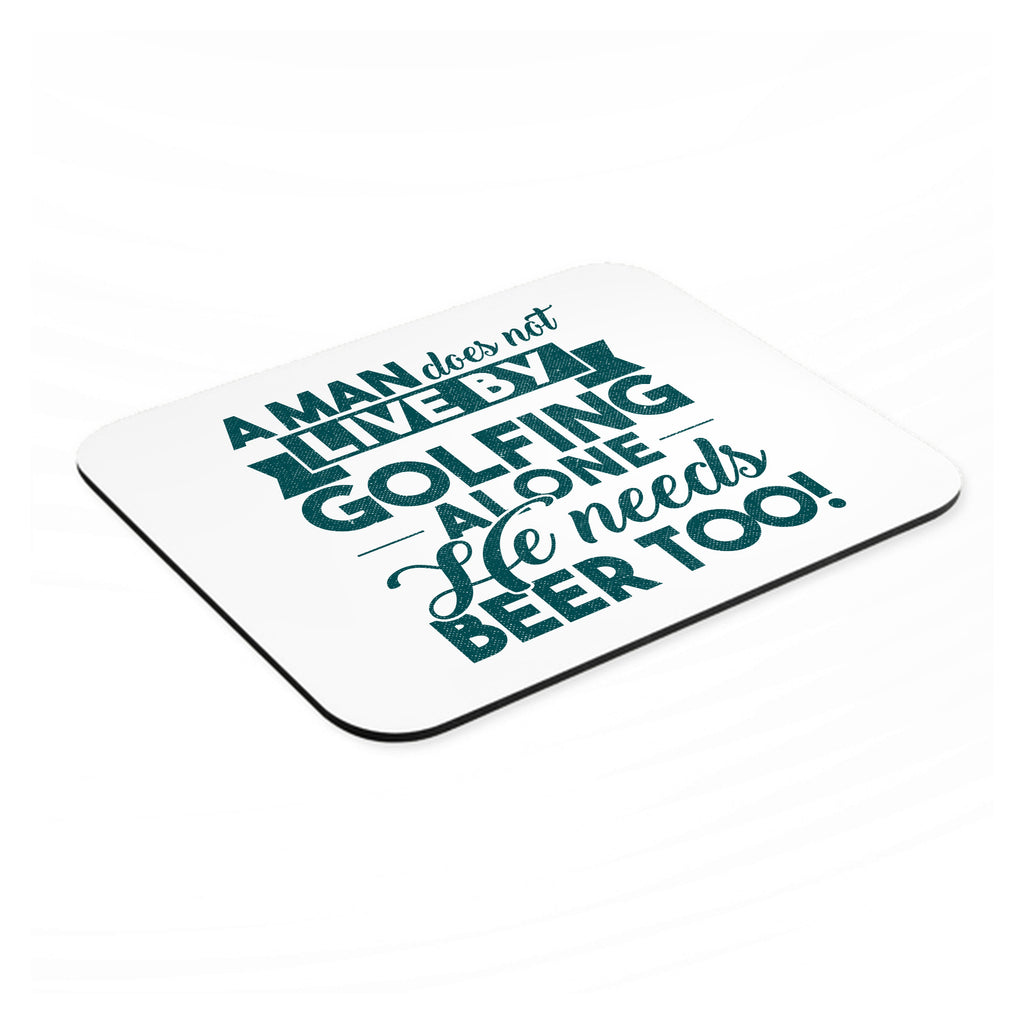 Live By Golfing Alone Need Beer Too mouse pad, angled view showing the 1/4 inch thick base