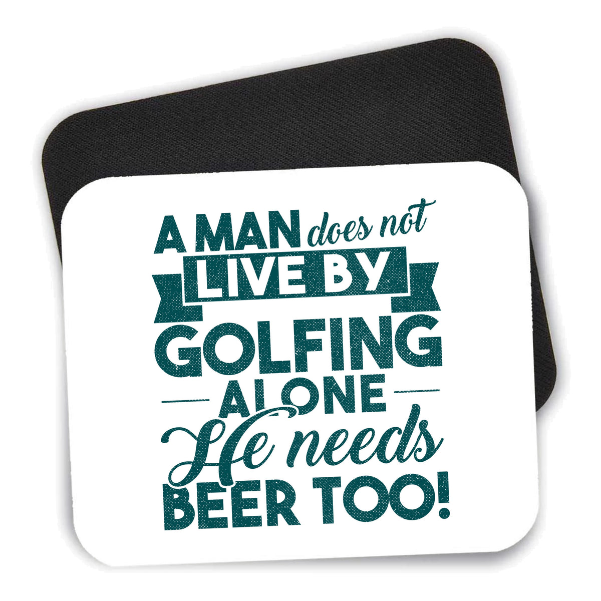 Live By Golfing Alone Need Beer Too mouse pad shown with its black non-slip rubber underside