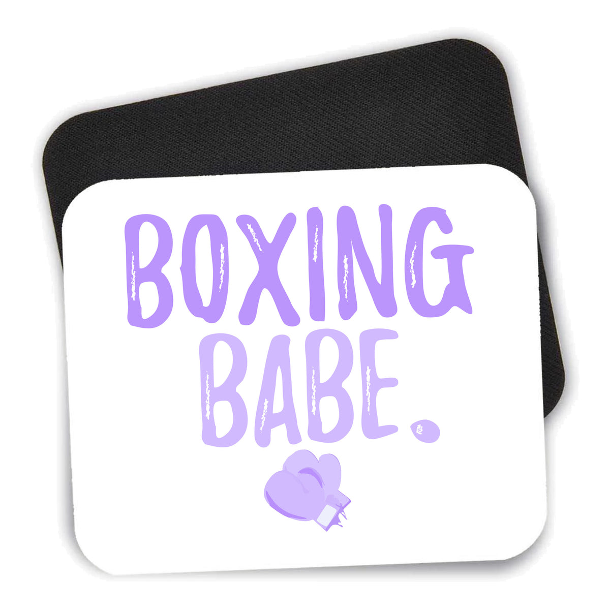 Boxing Babe mouse pad shown with its black non-slip rubber underside