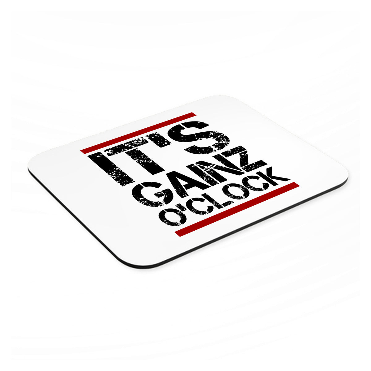 It's Gainz O'Clock Working Out mouse pad, angled view showing the 1/4 inch thick base