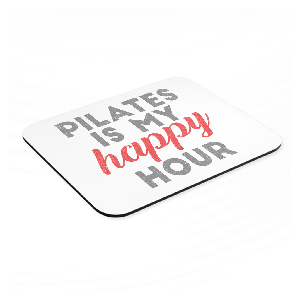 Pilates is My Happy Hour mouse pad, angled view showing the 1/4 inch thick base