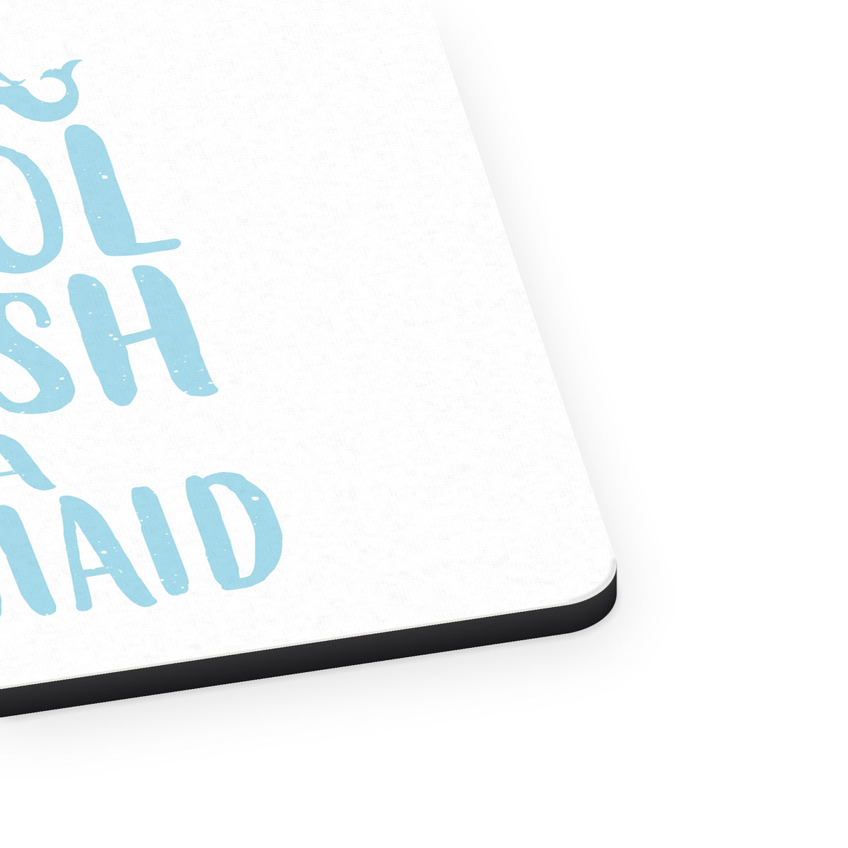 In a School of Fish Be a Mermaid mouse pad, close-up of the fabric surface and rubber edge