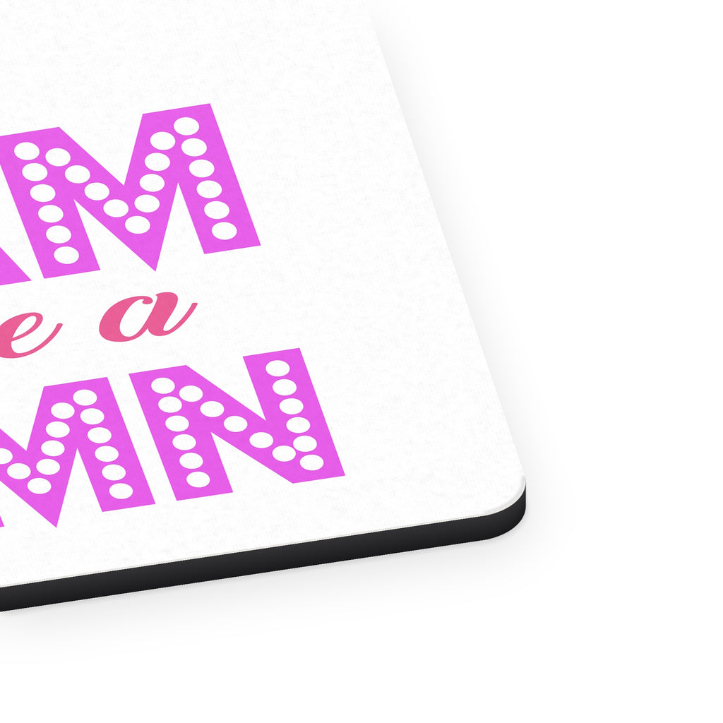 Too Glam to Give a Damn mouse pad, close-up of the fabric surface and rubber edge