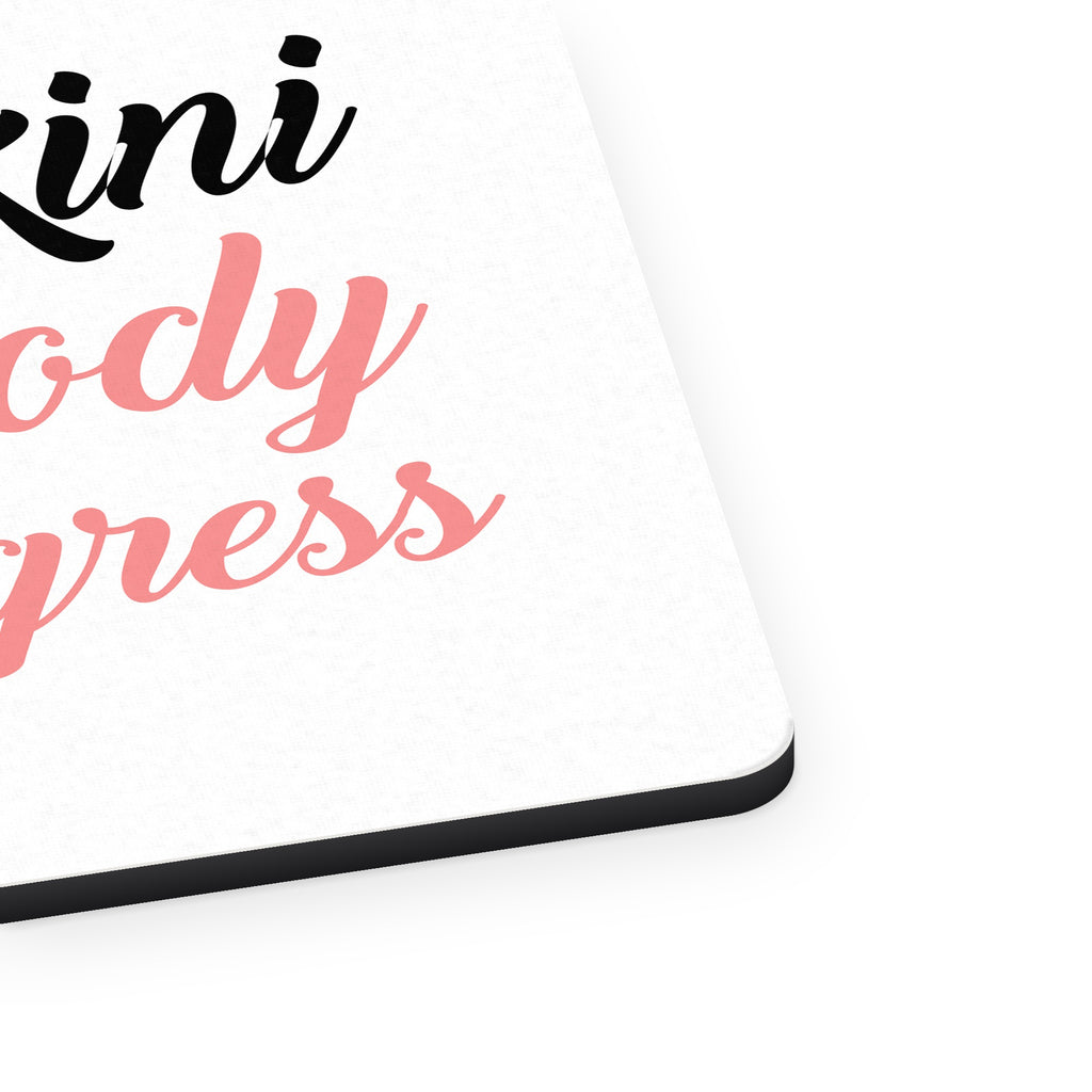 Bikini Body in Progress mouse pad, close-up of the fabric surface and rubber edge