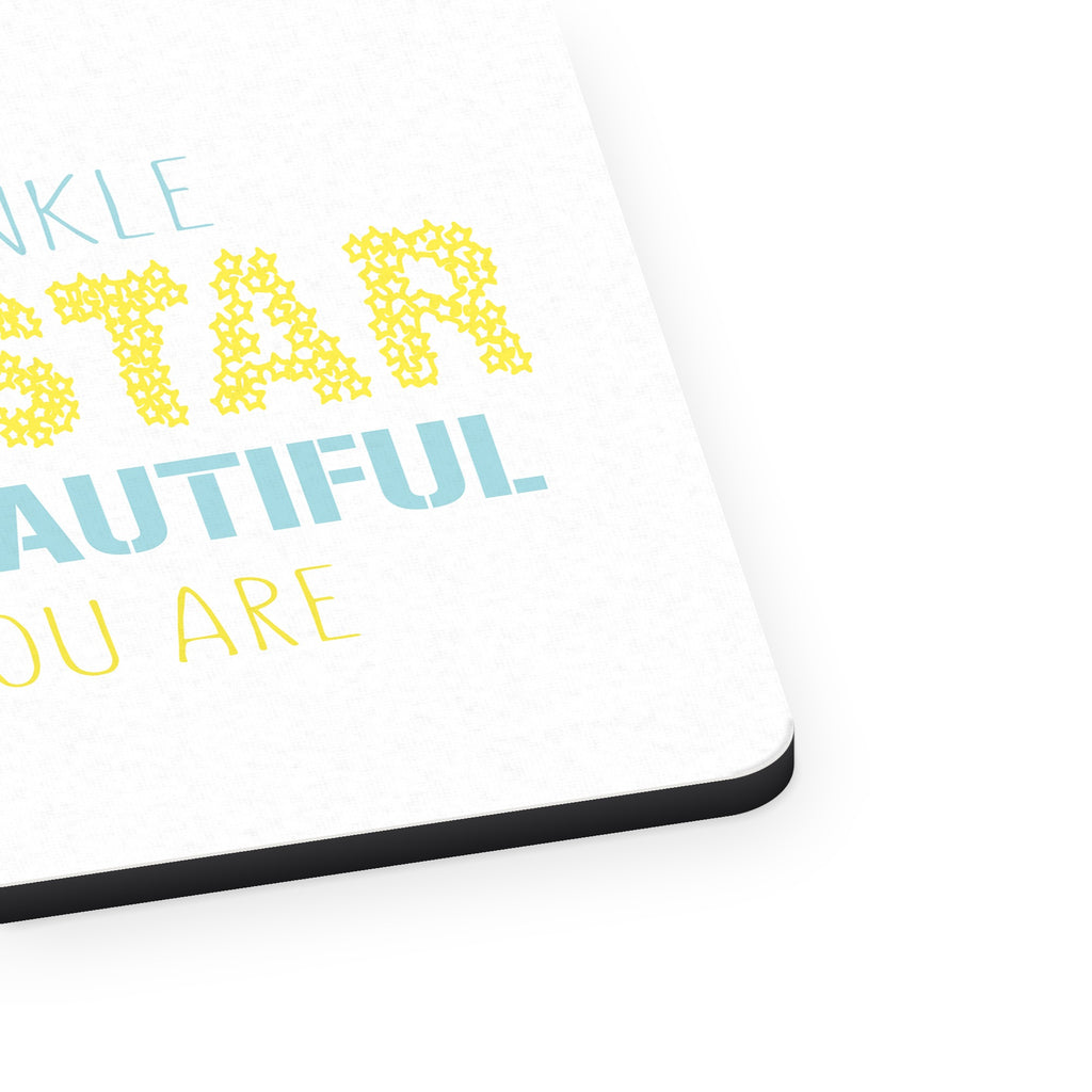 Twinkle Little Star Brave & Beautiful You Are mouse pad, close-up of the fabric surface and rubber edge