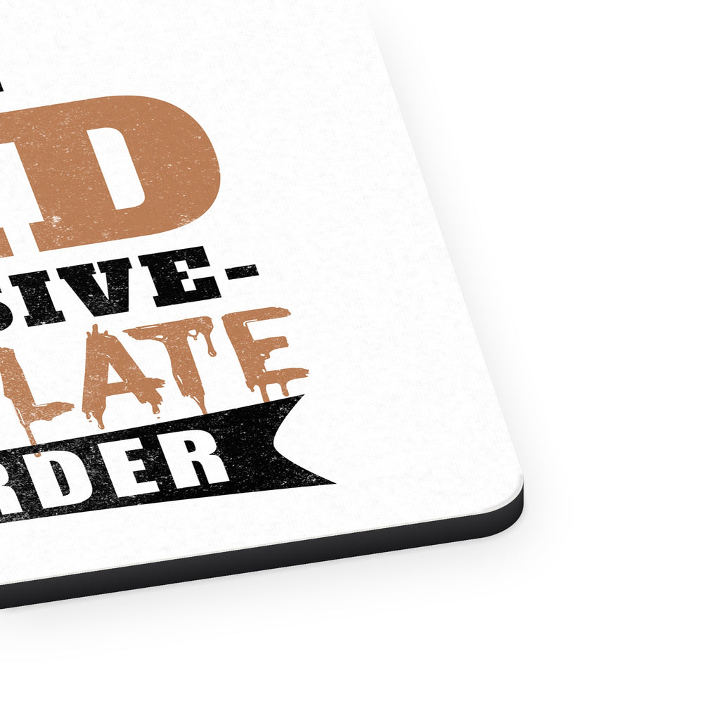 OCD Obsessive Chocolate Disorder mouse pad, close-up of the fabric surface and rubber edge