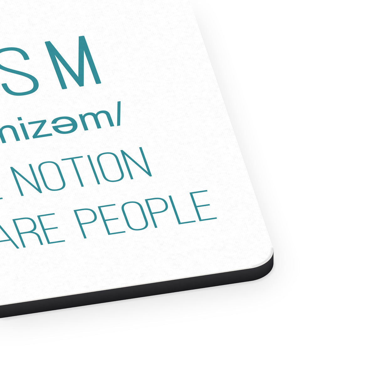 Feminism Definition Women Are People mouse pad, close-up of the fabric surface and rubber edge