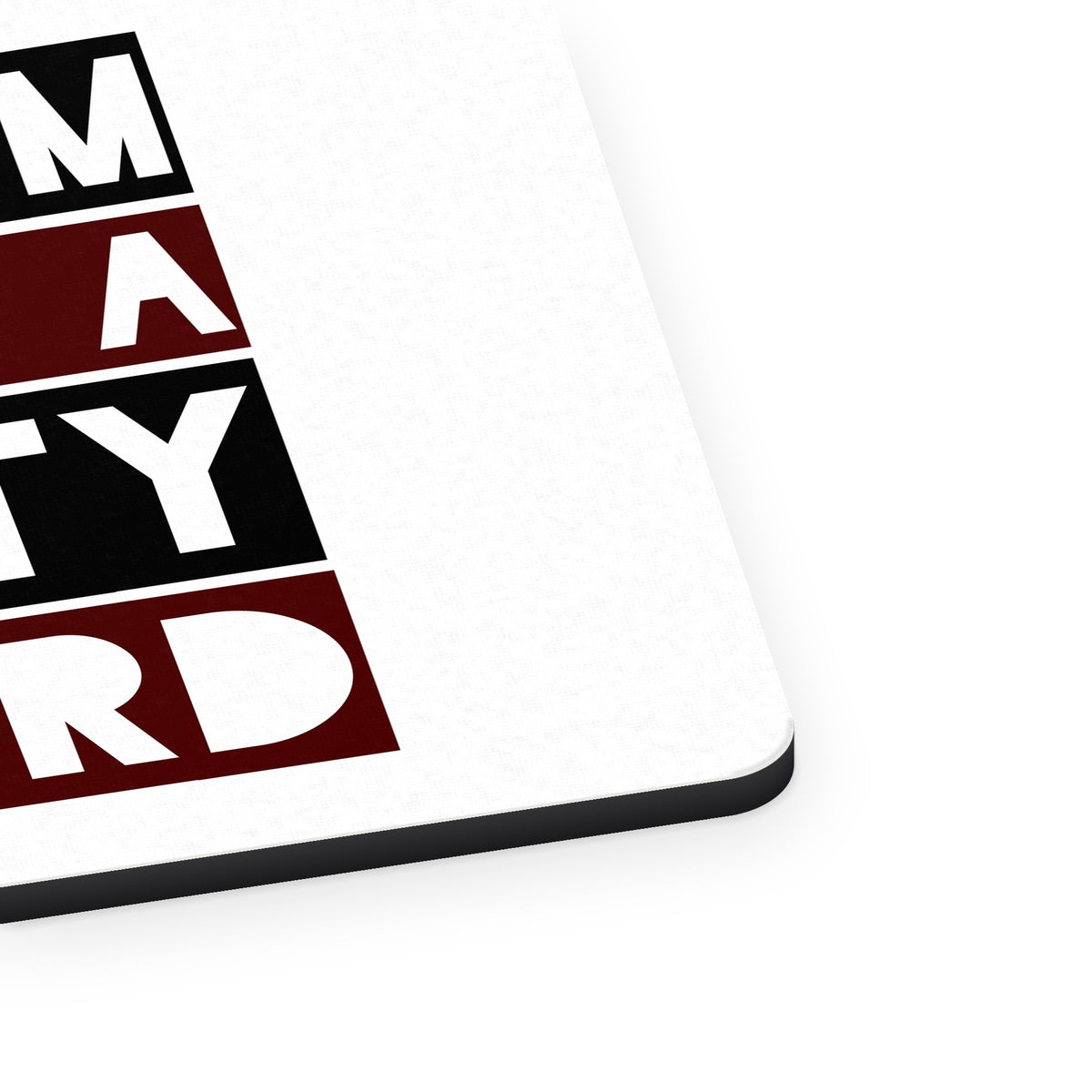 Feminism is NOT A Dirty Word mouse pad, close-up of the fabric surface and rubber edge