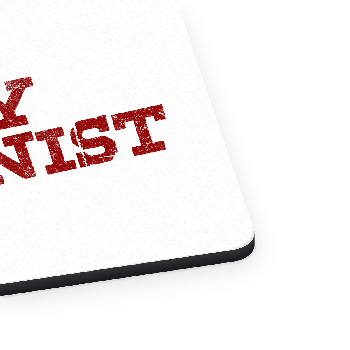 Angry Feminist mouse pad, close-up of the fabric surface and rubber edge
