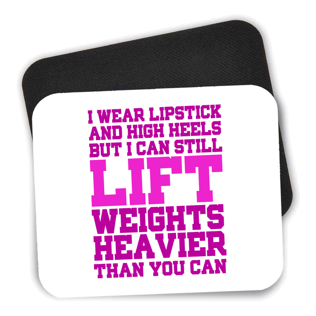 Lipstick & High Heels Can Life Weights Heavier mouse pad shown with its black non-slip rubber underside