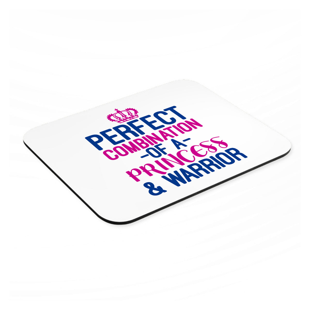Perfect Combination of Princess & Warrior mouse pad, angled view showing the 1/4 inch thick base