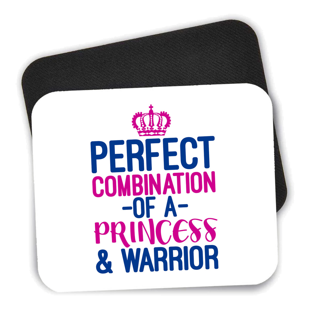 Perfect Combination of Princess & Warrior mouse pad shown with its black non-slip rubber underside