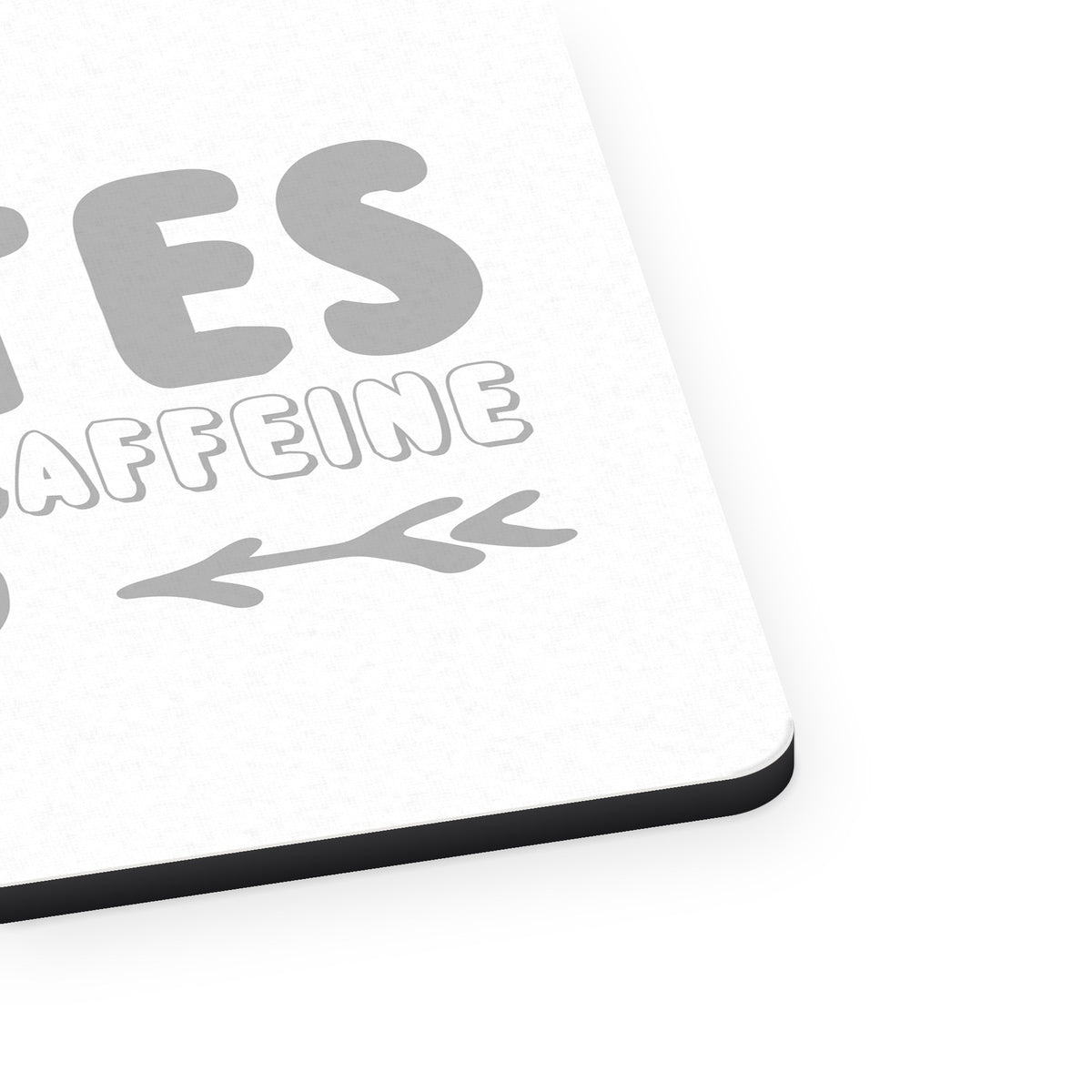 Pilates Best With Caffeine mouse pad, close-up of the fabric surface and rubber edge