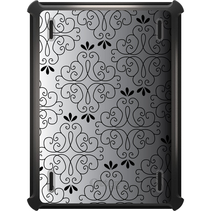 DistinctInk™ OtterBox Defender Series Case for Apple iPad / iPad Pro / iPad Air / iPad Mini - Black White Fade Black Floral Pattern