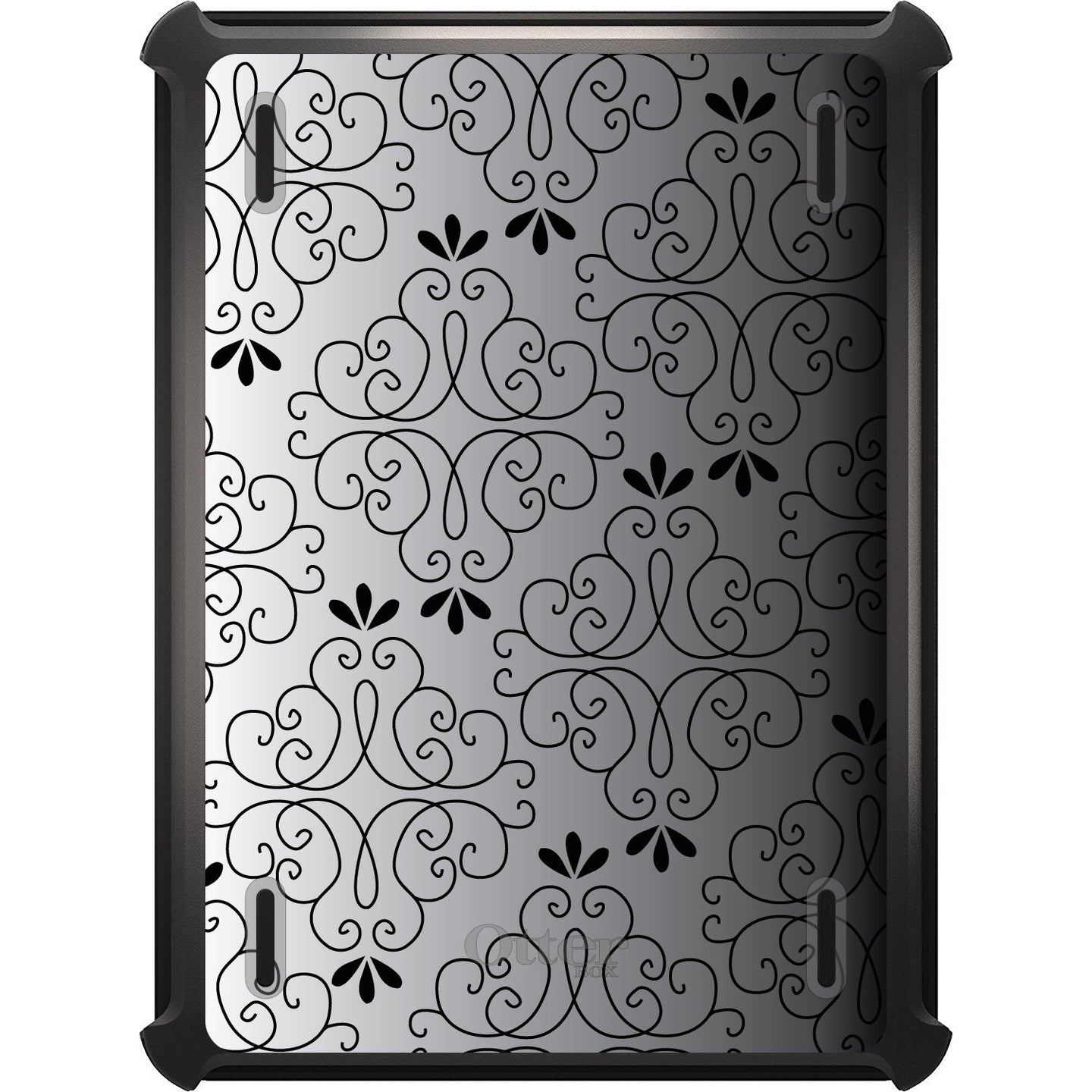 DistinctInk™ OtterBox Defender Series Case for Apple iPad / iPad Pro / iPad Air / iPad Mini - Black White Fade Black Floral Pattern