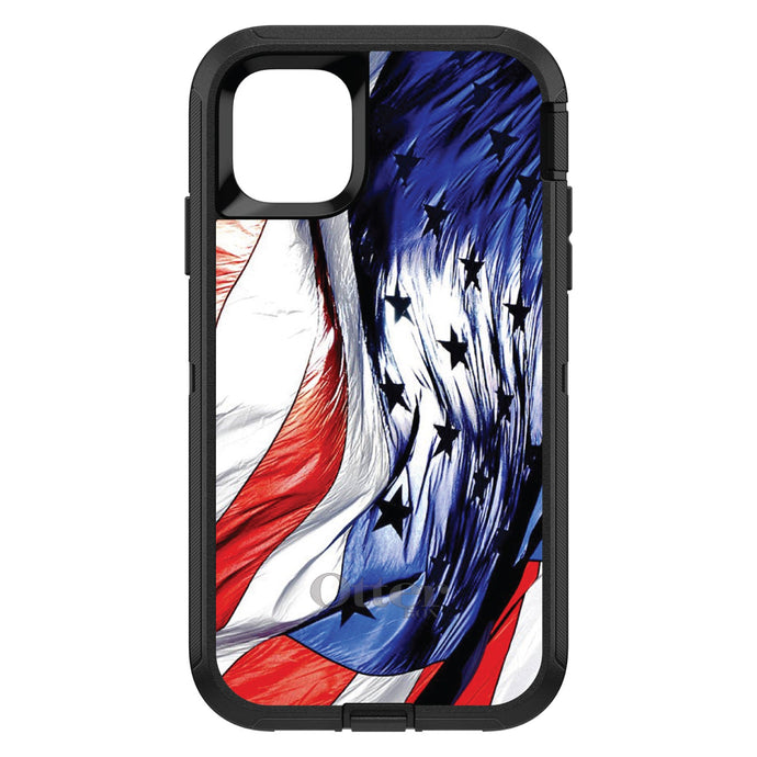 DistinctInk™ OtterBox Defender Series Case for Apple iPhone / Samsung Galaxy / Google Pixel - Red White Blue United States Flag Waving