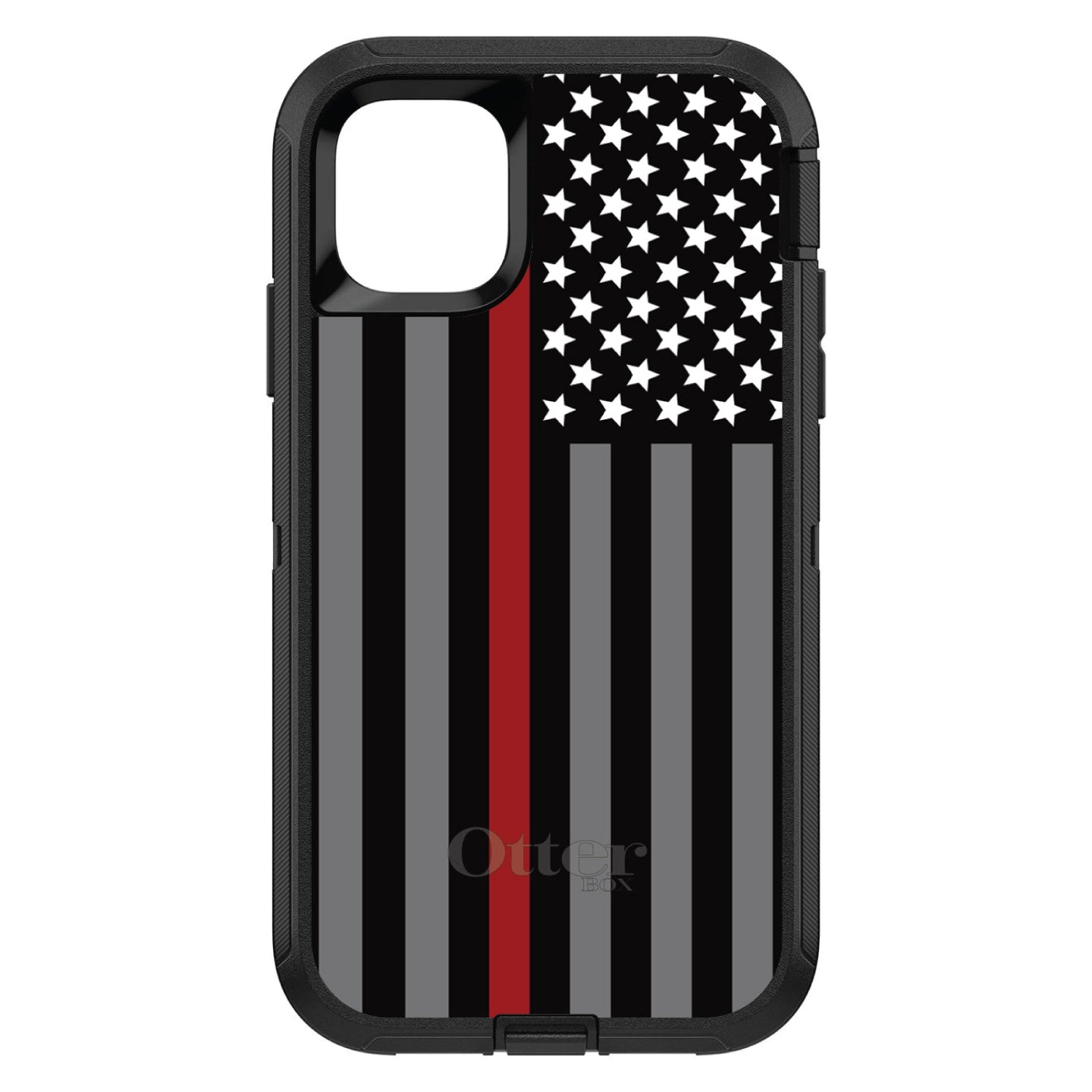 DistinctInk™ OtterBox Defender Series Case for Apple iPhone / Samsung Galaxy / Google Pixel - Thin Red Line US Flag Fire Rescue