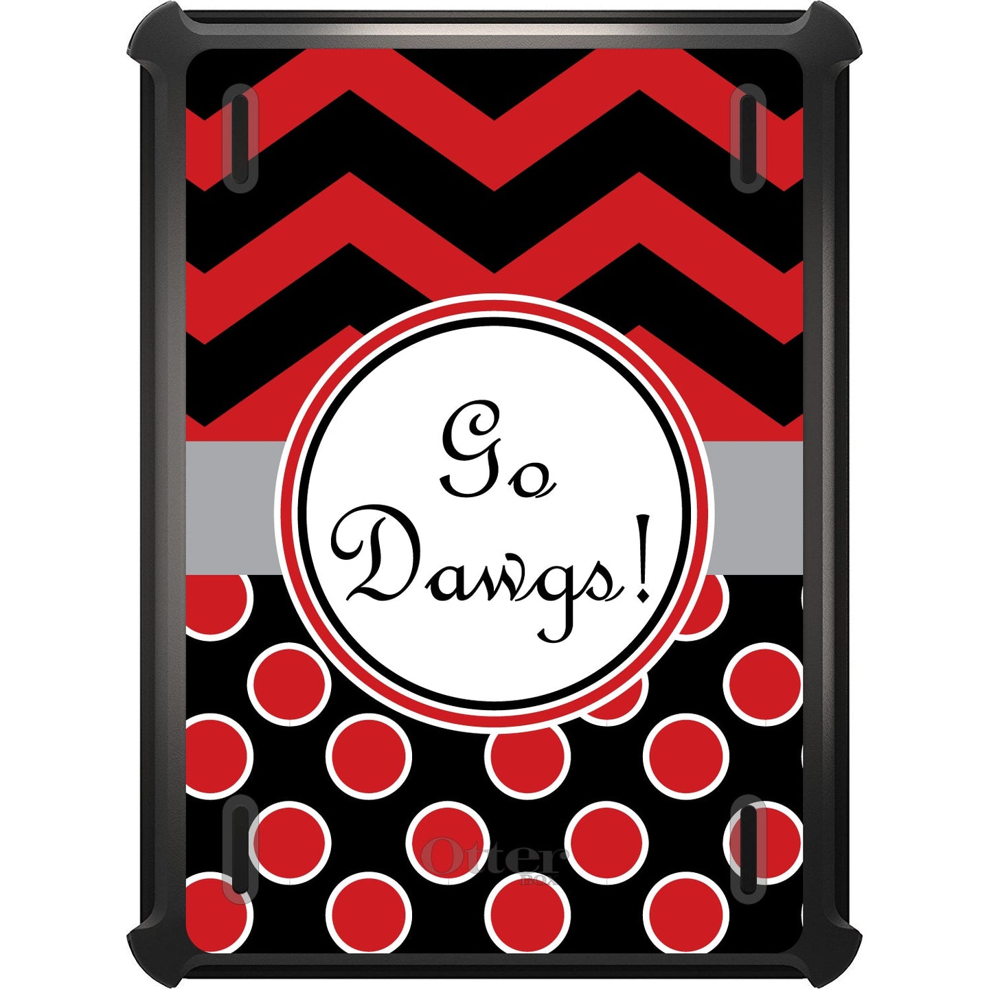 DistinctInk™ OtterBox Defender Series Case for Apple iPad / iPad Pro / iPad Air / iPad Mini - Red Black Go Dawgs