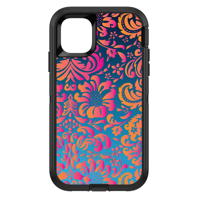 DistinctInk™ OtterBox Defender Series Case for Apple iPhone / Samsung Galaxy / Google Pixel - Pink Orange Blue Flower Floral