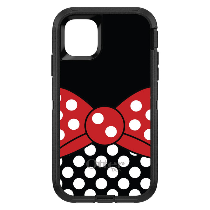 DistinctInk™ OtterBox Defender Series Case for Apple iPhone / Samsung Galaxy / Google Pixel - Black White Polka Dot Red Bow Minnie
