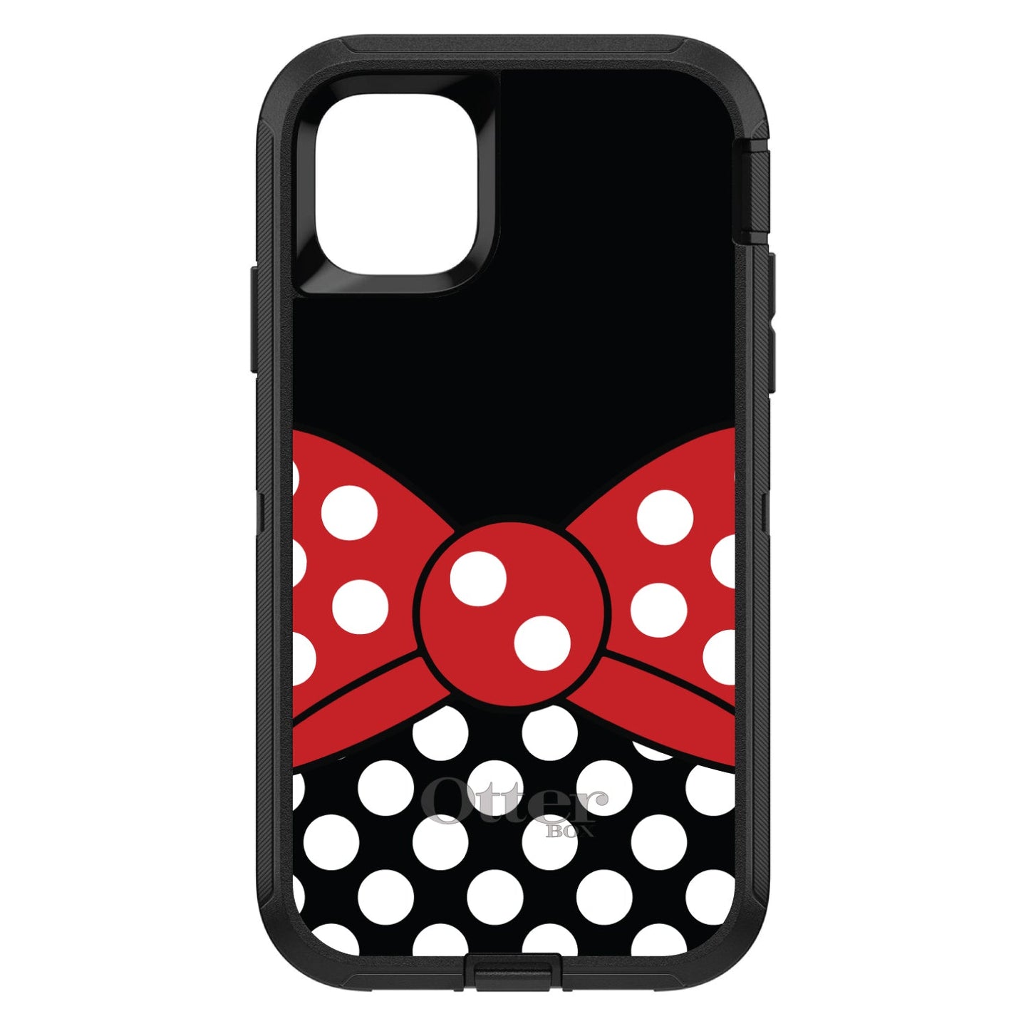 DistinctInk™ OtterBox Defender Series Case for Apple iPhone / Samsung Galaxy / Google Pixel - Black White Polka Dot Red Bow Minnie
