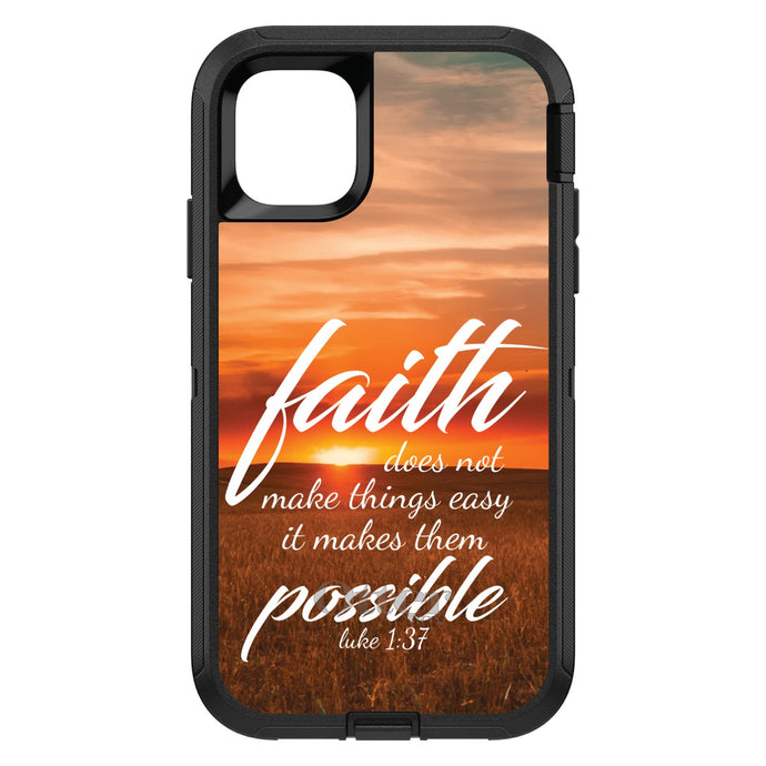 DistinctInk™ OtterBox Defender Series Case for Apple iPhone / Samsung Galaxy / Google Pixel - Luke 1:37 - Faith Does Not Make Things Easy, It Makes Them Possible