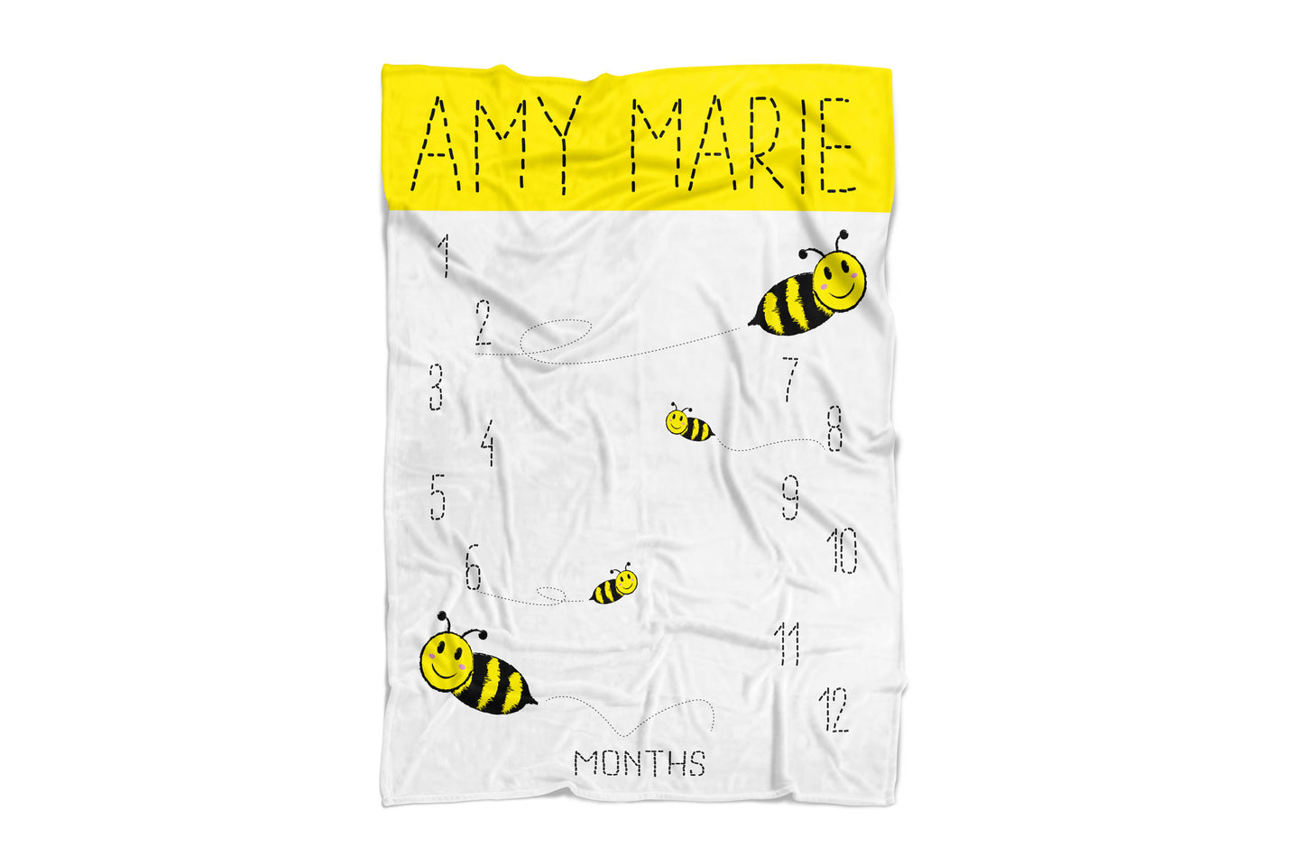 Baby Milestone Blanket - Bumble Bee - Personalized Baby Blanket - Track Growth and Age - New Mom Baby Shower Gift - Black and Yellow