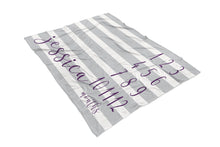 Baby Milestone Blanket - Stripes - Girl Personalized Baby Blanket - Track Growth and Age - New Mom Baby Shower Gift - Gray and Purple
