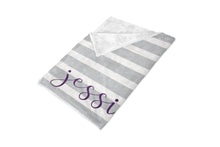 Baby Milestone Blanket - Stripes - Girl Personalized Baby Blanket - Track Growth and Age - New Mom Baby Shower Gift - Gray and Purple