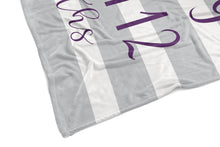 Baby Milestone Blanket - Stripes - Girl Personalized Baby Blanket - Track Growth and Age - New Mom Baby Shower Gift - Gray and Purple