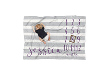 Baby Milestone Blanket - Stripes - Girl Personalized Baby Blanket - Track Growth and Age - New Mom Baby Shower Gift - Gray and Purple