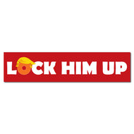 Custom Bumper Sticker - LOCK HIM UP - Trump Hair Orange Face - Red Background