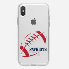 DistinctInk® Clear Shockproof Hybrid Case for Apple iPhone / Samsung Galaxy / Google Pixel - Patriots Football - Blue, Red, Silver