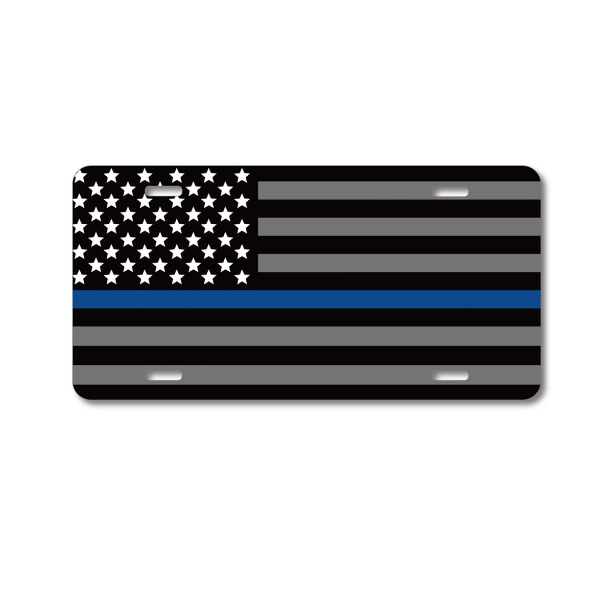 Custom Aluminum Decorative Vanity Front License Plate - Thin Blue Line Flag Law Enforcement Support