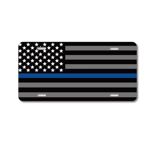 Custom Aluminum Decorative Vanity Front License Plate - Thin Blue Line Flag Law Enforcement Support
