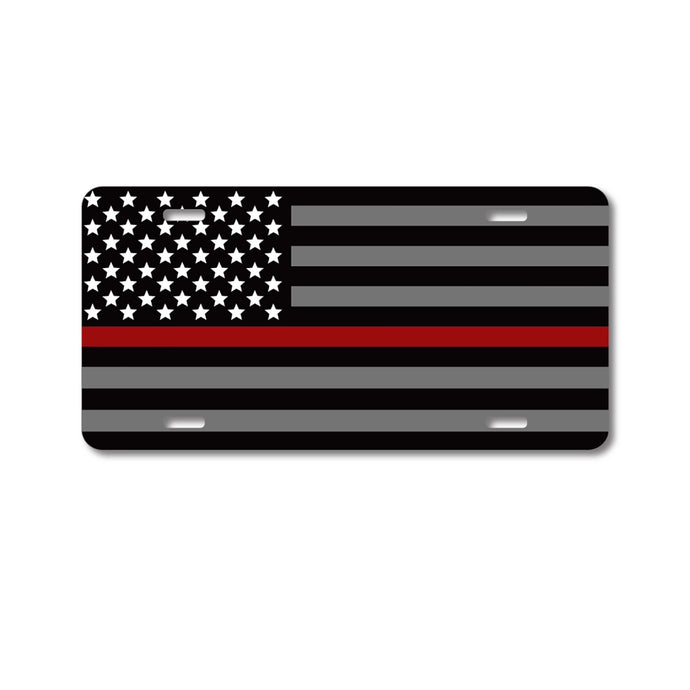 DistinctInk Custom Aluminum Decorative Vanity Front License Plate - Thin Red Line Flag Fire Rescue Support
