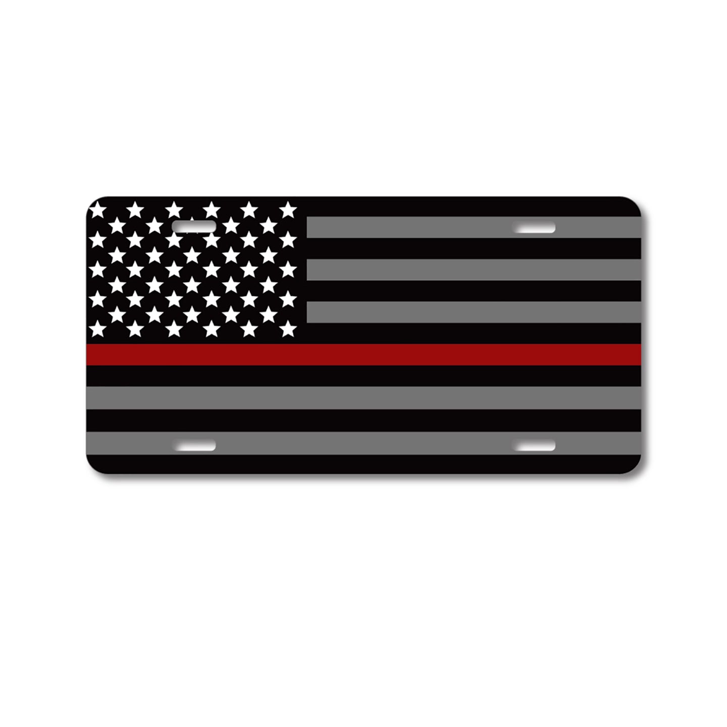 DistinctInk Custom Aluminum Decorative Vanity Front License Plate - Thin Red Line Flag Fire Rescue Support