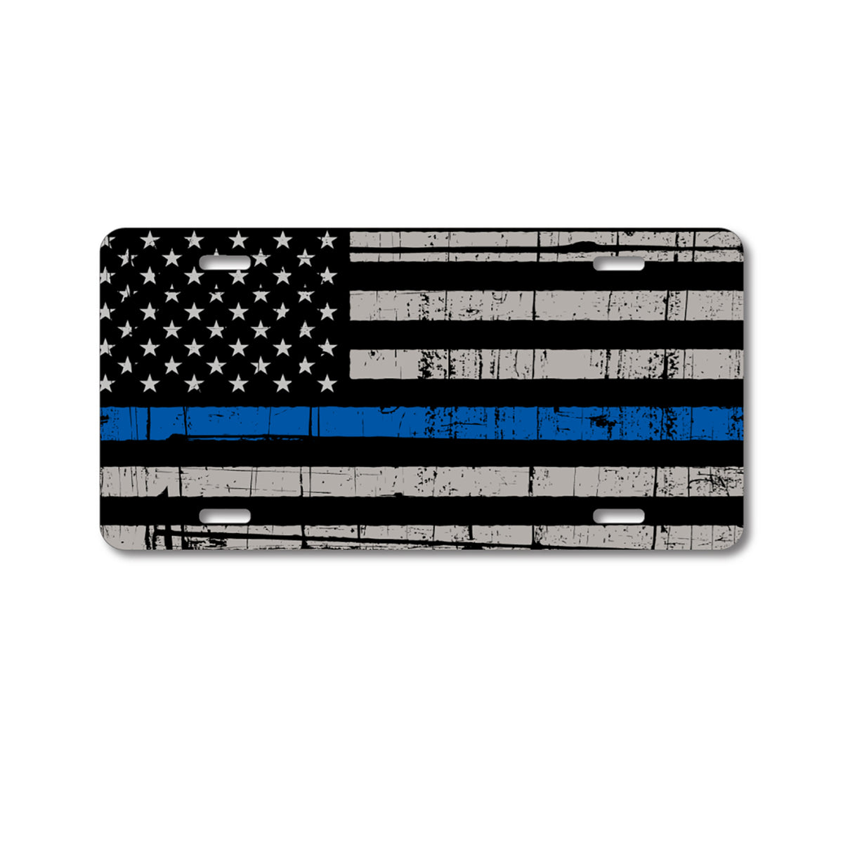 Custom Aluminum Decorative Vanity Front License Plate - Old Weathered Thin Blue Line US Flag Law Enforcement