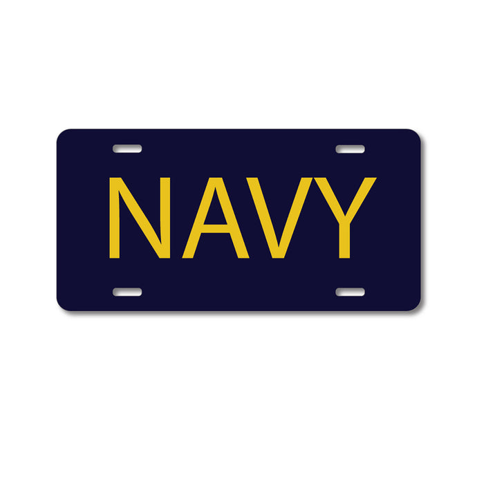 DistinctInk Custom Aluminum Decorative Vanity Front License Plate - Yellow Navy