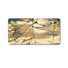 DistinctInk Custom Aluminum Decorative Vanity Front License Plate - Shattered Glass Sunrise