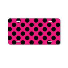 DistinctInk Custom Aluminum Decorative Vanity Front License Plate - Black & Hot Pink Polka Dots