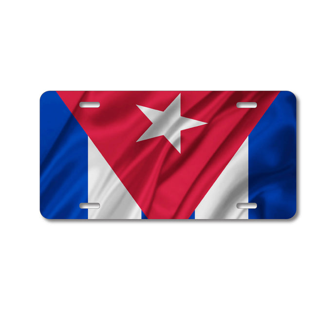 DistinctInk Custom Aluminum Decorative Vanity Front License Plate - Red White Blue Cuban Flag Cuba