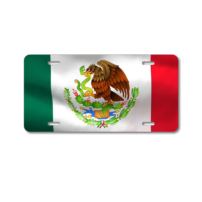 DistinctInk Custom Aluminum Decorative Vanity Front License Plate - Red White Green Mexican Flag Mexico
