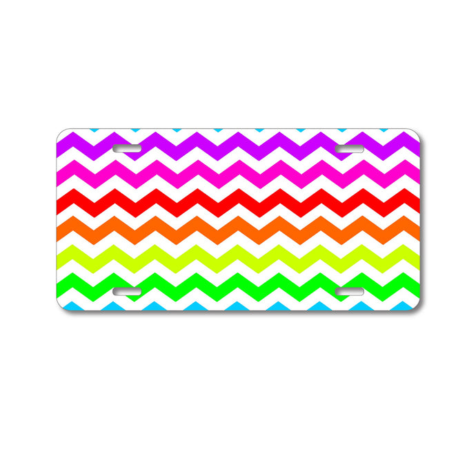 DistinctInk Custom Aluminum Decorative Vanity Front License Plate - Rainbow White Chevron Stripes Wave