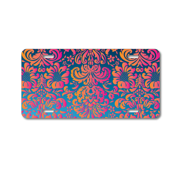 DistinctInk Custom Aluminum Decorative Vanity Front License Plate - Pink Orange Blue Flower Floral